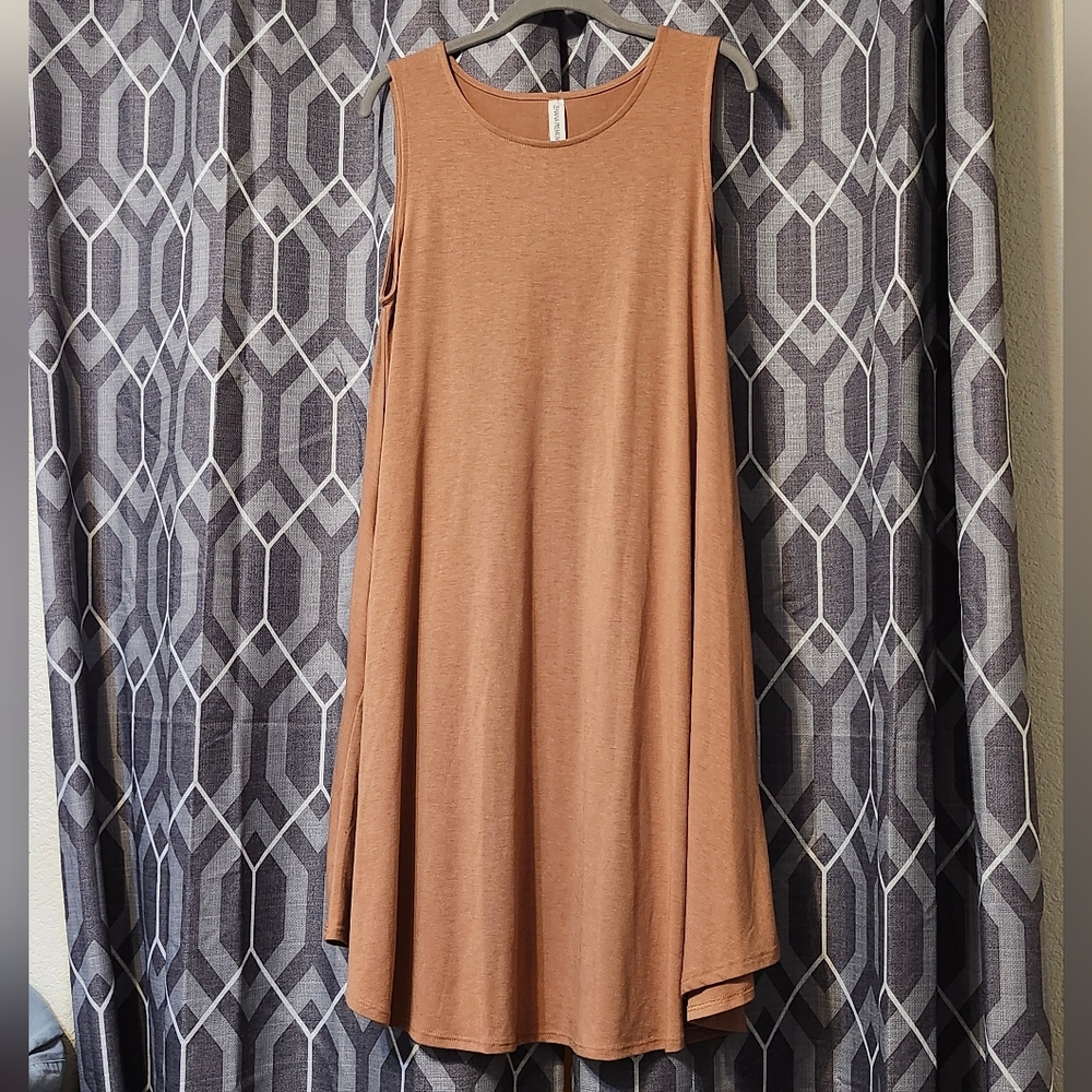Zenana Outfitters Asymmetrical Sleeveless Brown Dress